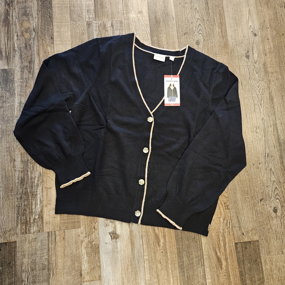 Scotch & Soda Black Cardigan with Cream Trim